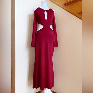 Women’s Sexy Hot Red Dress Size Small Cut Out Waist Long Sleeves Cold Shoulder